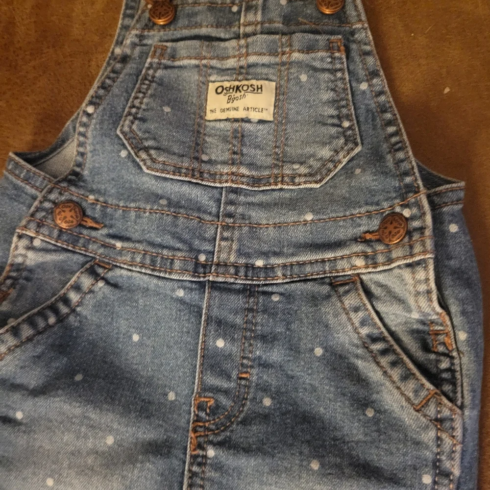 Girls 12 Month OshKosh B'gosh Denim Overalls, Blue&White Polka Dot, Farm Country